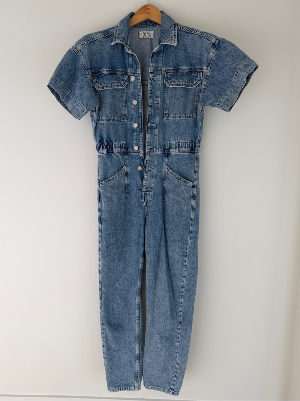 We The Free Light Blue Short-Sleeve Denim Jumpsuit